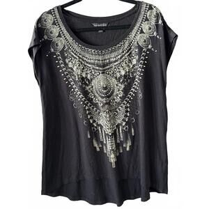 Rock & Republic Black Graphic T-Shirt Size S